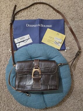 Dooney & Bourke Dark Brown Croc-Embossed Leather Shoulder Bag with Gold Hardware
